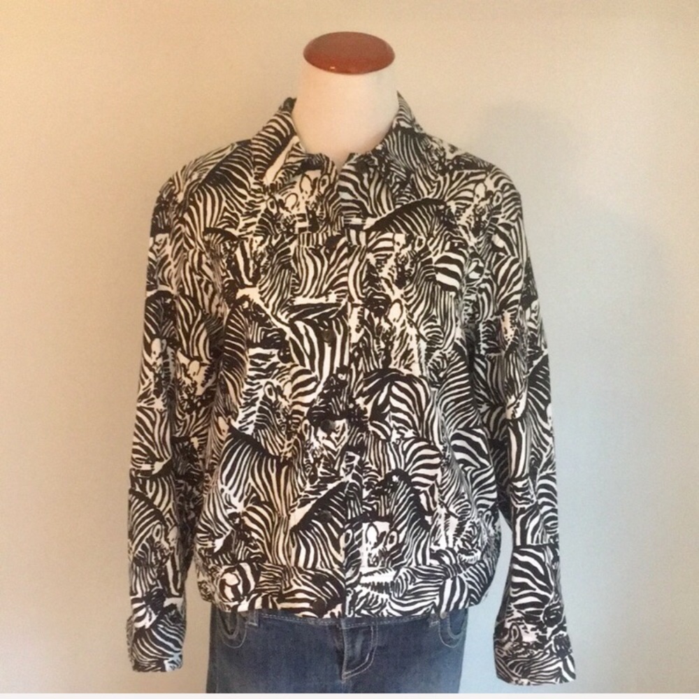 Zebra Print Button Up Jacket - image 1